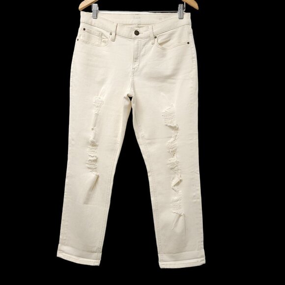 a.n.a Womens Distressed Mid Rise Skinny Boyfriend Jeans Size 10 Ivory - Picture 1 of 13